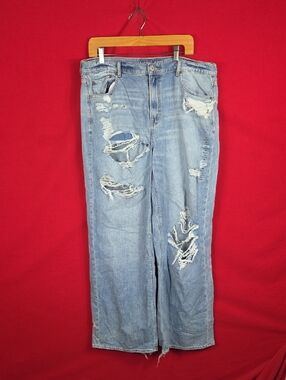 NEW AMERICAN EAGLE Skater Distressed Jeans Wide Leg Womens Size 16 Regular